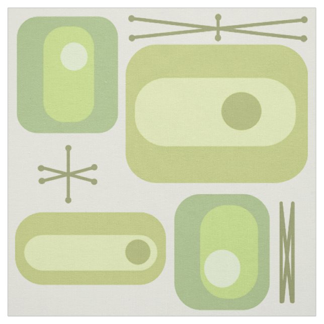 Retro Atomic Age Shapes Chartreuse Fabric (Swatch)
