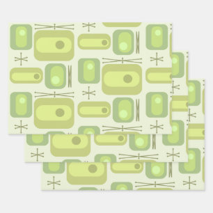 Retro Atomic Age Shapes Chartreuse Wrapping Paper Sheet