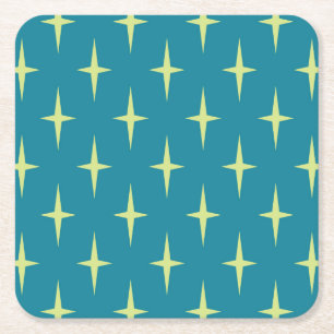 Retro Atomic Age Star Pattern Square Paper Coaster