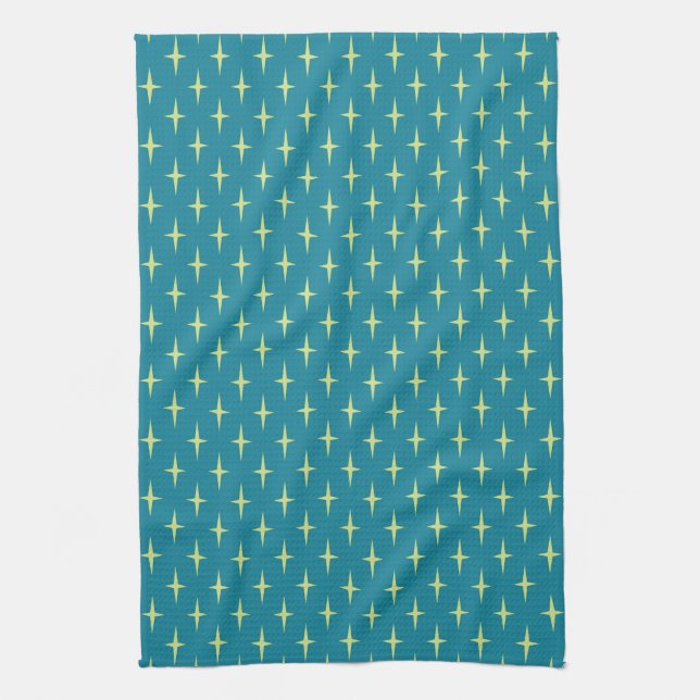 Retro Atomic Age Star Pattern Tea Towel (Vertical)