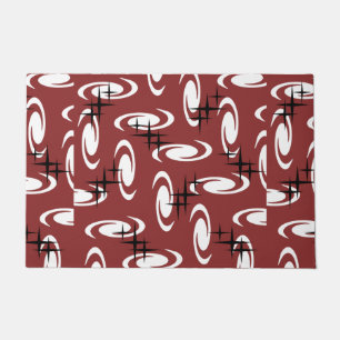 Retro Atomic Age Swirls Stars Pattern Burgundy Doormat