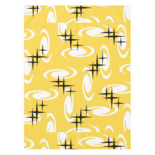 Retro Atomic Age Swirls Stars Pattern Yellow Tablecloth