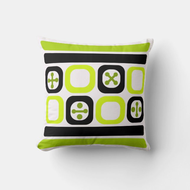 Retro Atomic Art Squares Lines Chartreuse Cushion (Front)
