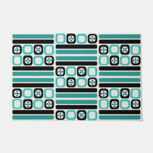 Retro Atomic Art Squares Lines Turquoise Doormat