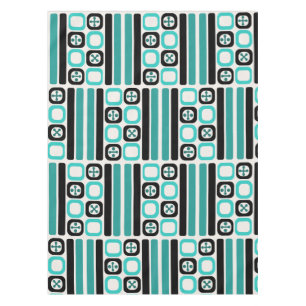 Retro Atomic Art Squares Lines Turquoise Tablecloth