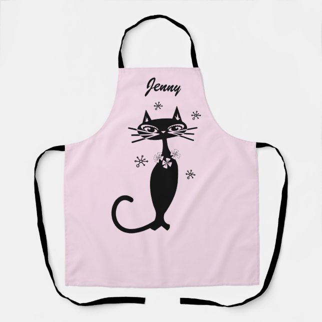 Retro Atomic Black Cat Kitchen Apron (Front)