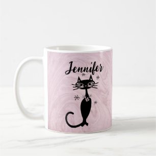 Retro Atomic Black Cat Personalised Coffee Mug