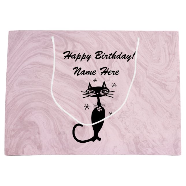 Retro Atomic Black Cat Personalised Gift Bag (Front)