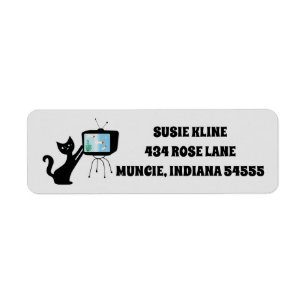 RETRO ATOMIC BLACK CAT RETURN ADDRESS LABELS