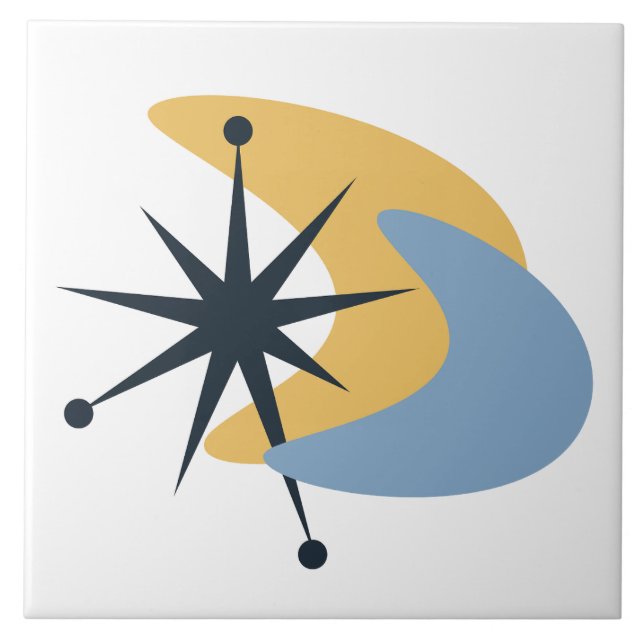 Retro Atomic Boomerang and Mid-Century Starburst Tile (Front)