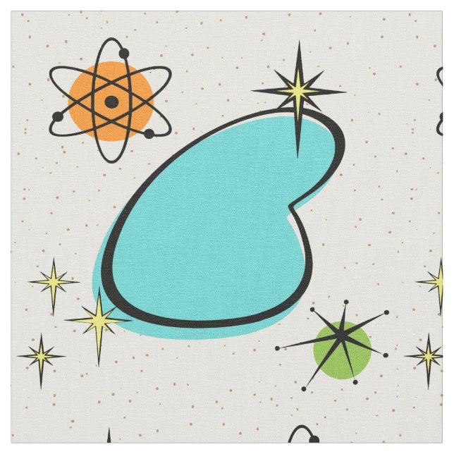 Retro Atomic Boomerang and Starbursts fabric (Close Up)