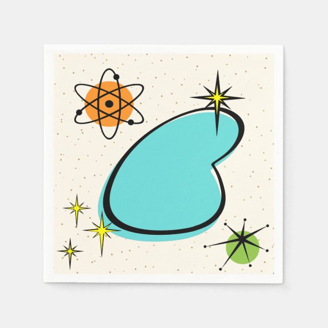 Retro Atomic Boomerang and Starbursts Paper Napkin (Front)
