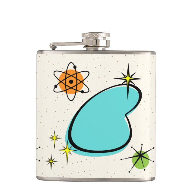 Retro Atomic Boomerang Vinyl Wrapped Flask (Front)