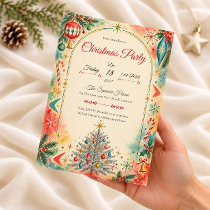 Retro Atomic Christmas Tree Party Invitation