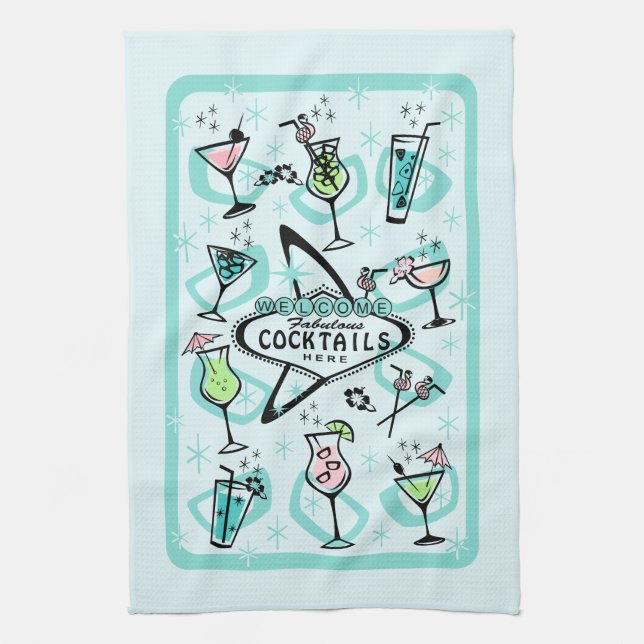 Retro Atomic Cocktails Tea Towel (Vertical)
