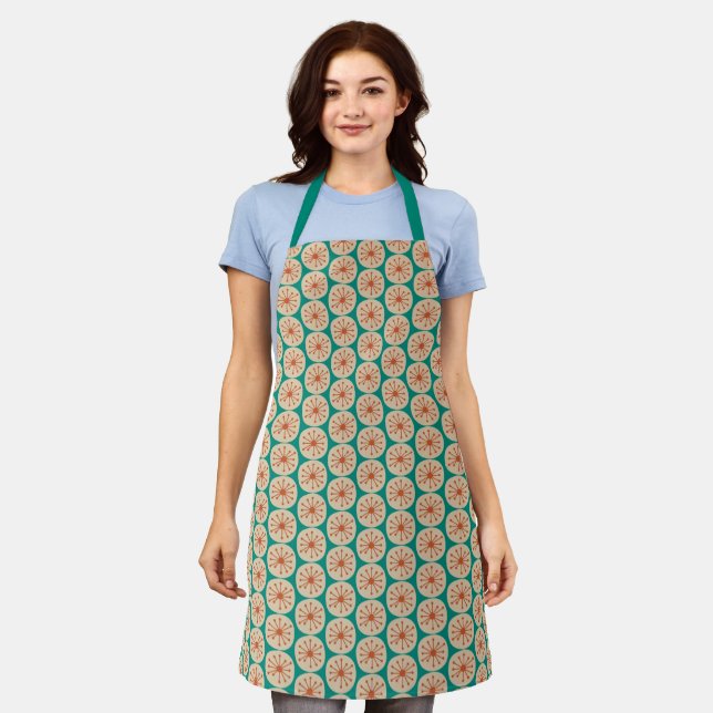Retro Atomic Dots Pattern Orange and Turquoise Apron (Worn)