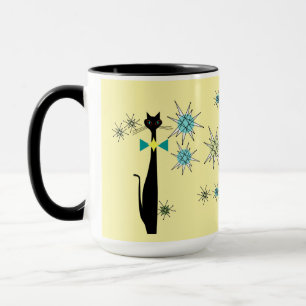 Retro Atomic Era Cool Cat & Stars Mid Century Mug