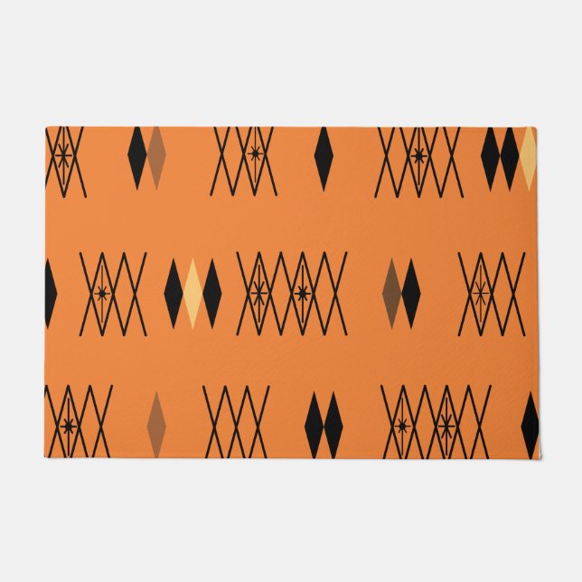 Retro Atomic Era Diamonds Pattern Orange Doormat (Front)