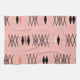 Retro Atomic Era Diamonds Pattern Pink Tea Towel