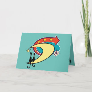 Retro Atomic Era MCM Cool Cat Moon All Occasion Card