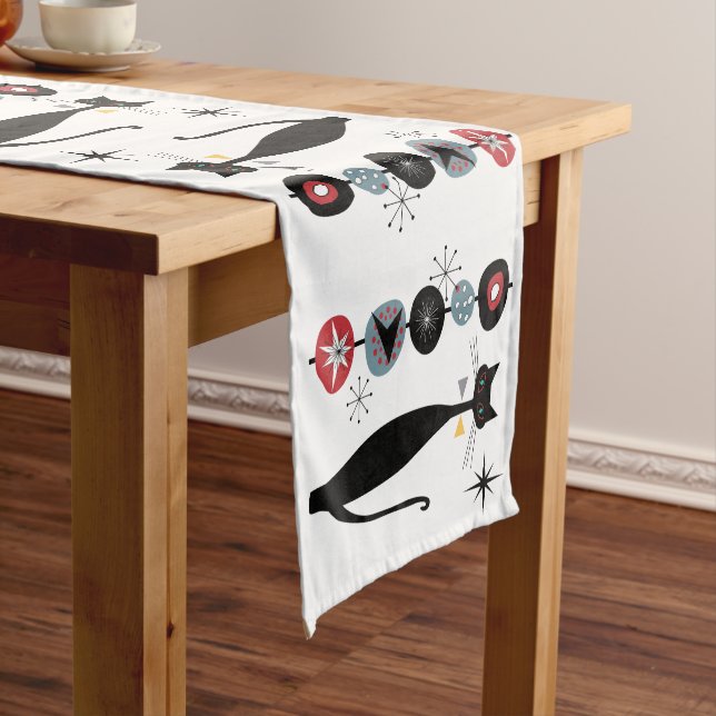 Retro Atomic Era Mid Century MCM Cool Cat Short Table Runner (In Situ)