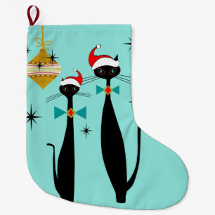 Retro Atomic Era Mid Century Modern Christmas Cats Large Christmas Stocking