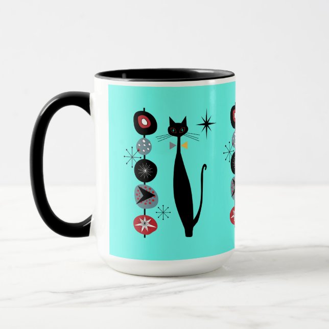Retro Atomic Era Mid Century Modern Cool Cat Kabob Mug (Left)