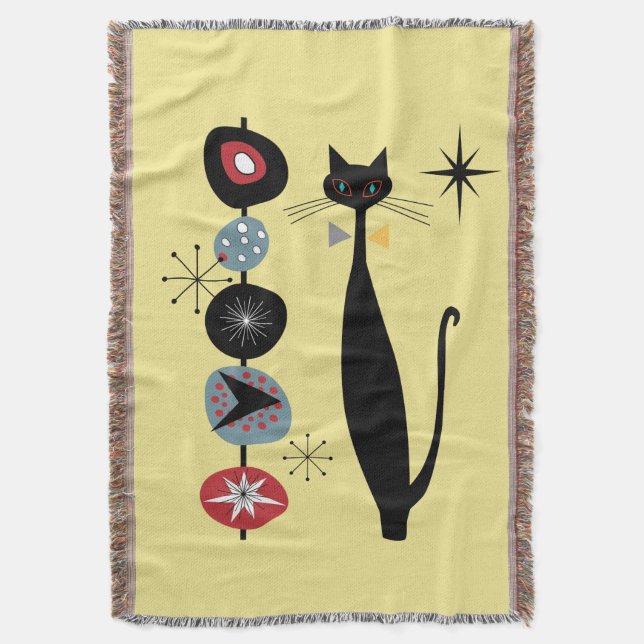 Retro Atomic Era Mid Century Modern Cool Cat Kabob Throw Blanket (Front Vertical)