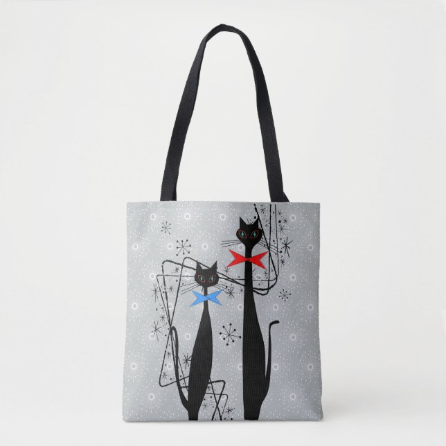 Retro Atomic Era Mid Century Modern Cool Cat Pair Tote Bag (Front)