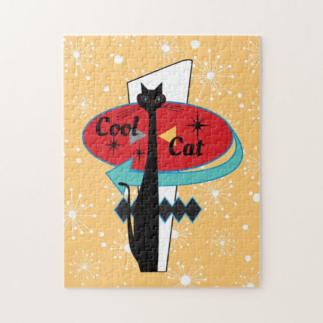 Retro Atomic Era Mid Century Modern Cool Cat Sign Jigsaw Puzzle (Vertical)