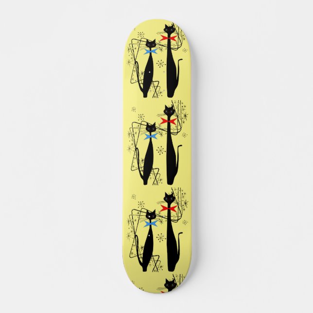 Retro Atomic Era Mid Century Modern Cool Cat Skateboard (Front)