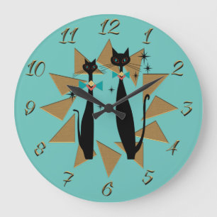 Retro Atomic Era Mid Century Modern Cool Cats Large Clock