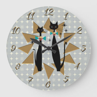 Retro Atomic Era Mid Century Modern Cool Cats Large Clock