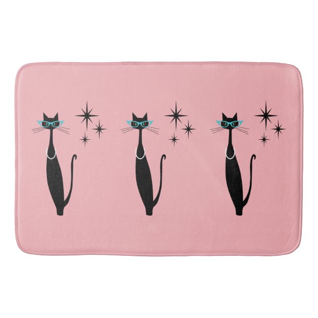 Retro Atomic Era Mid Century Modern MCM Black Cat Bath Mat (Front)