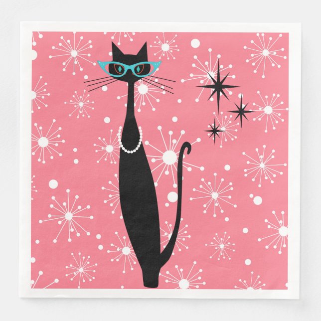Retro Atomic Era Mid Century Modern MCM Black Cat Napkin (Front)