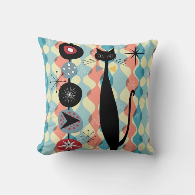 Retro Atomic Era Mid Century Modern MCM Cool Cat 1 Cushion (Front)