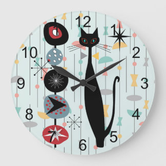 Retro Atomic Era Mid Century Modern MCM Cool Cat 2 Large Clock