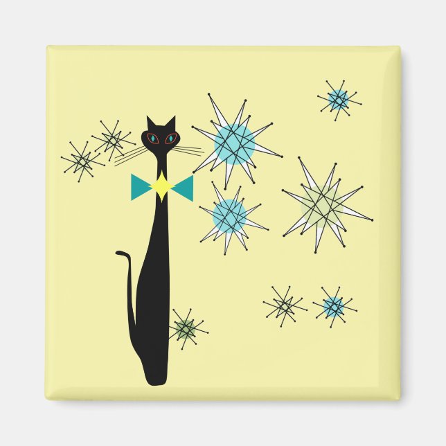 Retro Atomic Era Mid Century Modern MCM Cool Cat  Magnet (Front)