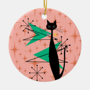 Retro Atomic Era Mid Century Modern MCM Cool Cat P Ceramic Tree Decoration