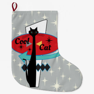 Retro Atomic Era Mid Century Modern MCM Cool Cat S Large Christmas Stocking