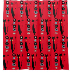 Retro Atomic Era Mid Century Modern MCM Cool Cat   Shower Curtain