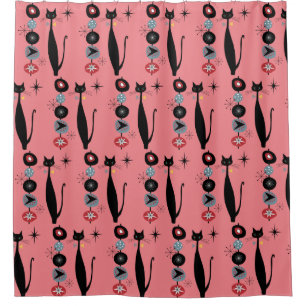 Retro Atomic Era Mid Century Modern MCM Cool Cat   Shower Curtain