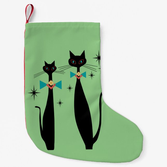 Retro Atomic Era Mid Century Modern MCM Cool Cat   Small Christmas Stocking (Front)