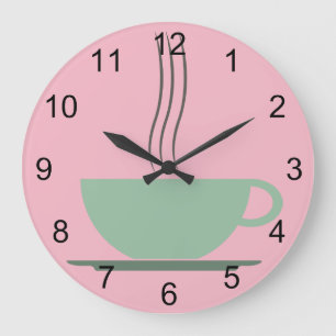 Retro Atomic Era Pink & Jadeite Green Coffee Cup Large Clock