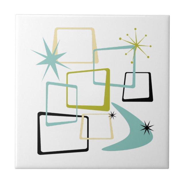 Retro Atomic Era Stars Boomerang Mid Century Tile (Front)