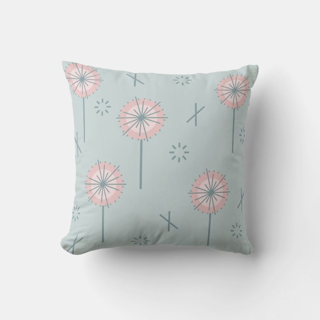 Retro Atomic Flowers Green Pink Cushion (Front)
