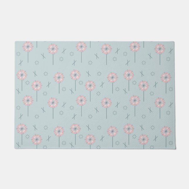 Retro Atomic Flowers Green Pink Doormat (Front)