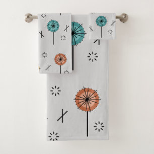 Retro Atomic Flowers Multicolored Bath Towel Set