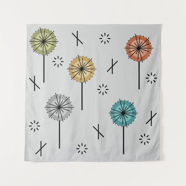 Retro Atomic Flowers Multicolored Tapestry (Front)