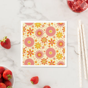 Retro atomic flowers with starbursts birthday napkin